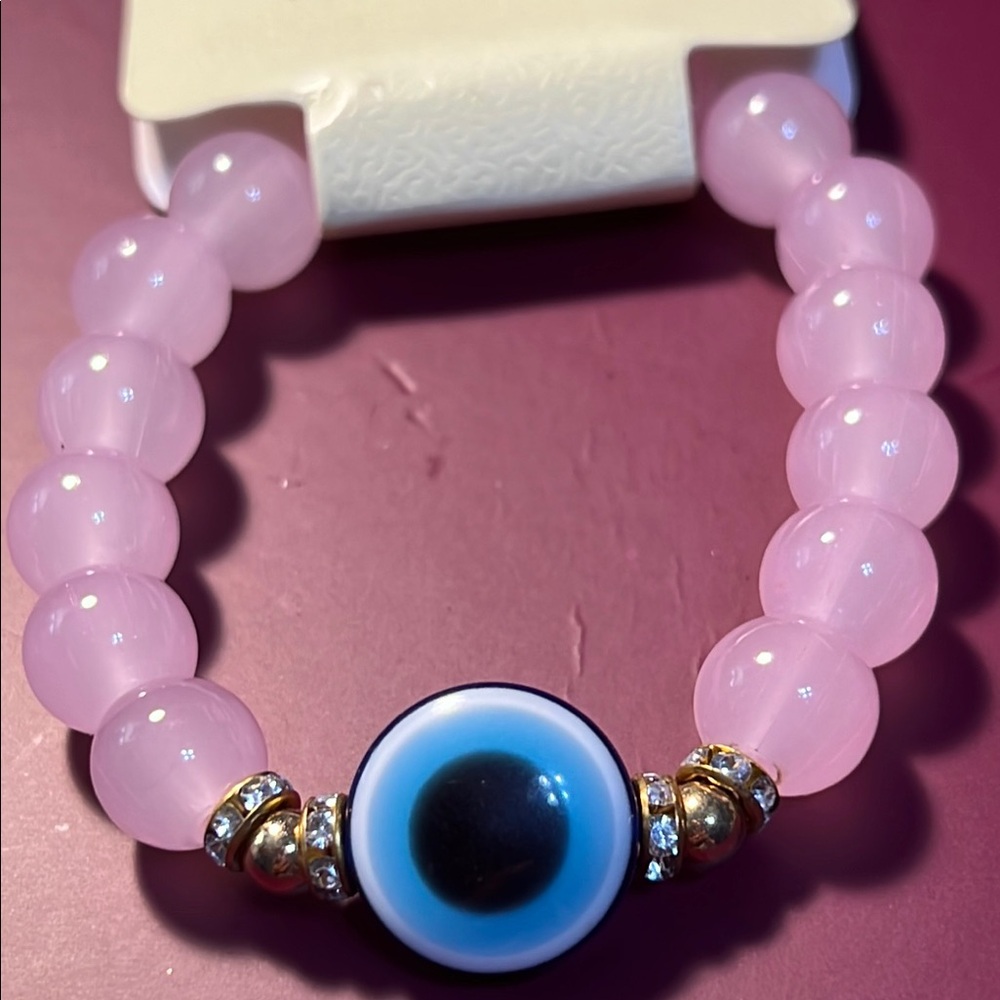 D’Bello Pink Evil Eye Beaded Bracelet Small Stretchy